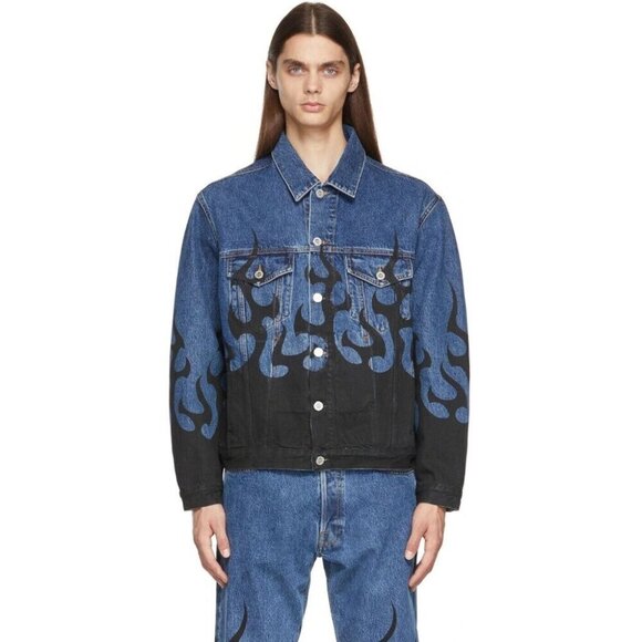 VETEMENTS Denim Black Fire Jacket Size L Mens Unisex Blue $2290 - Picture 1 of 16